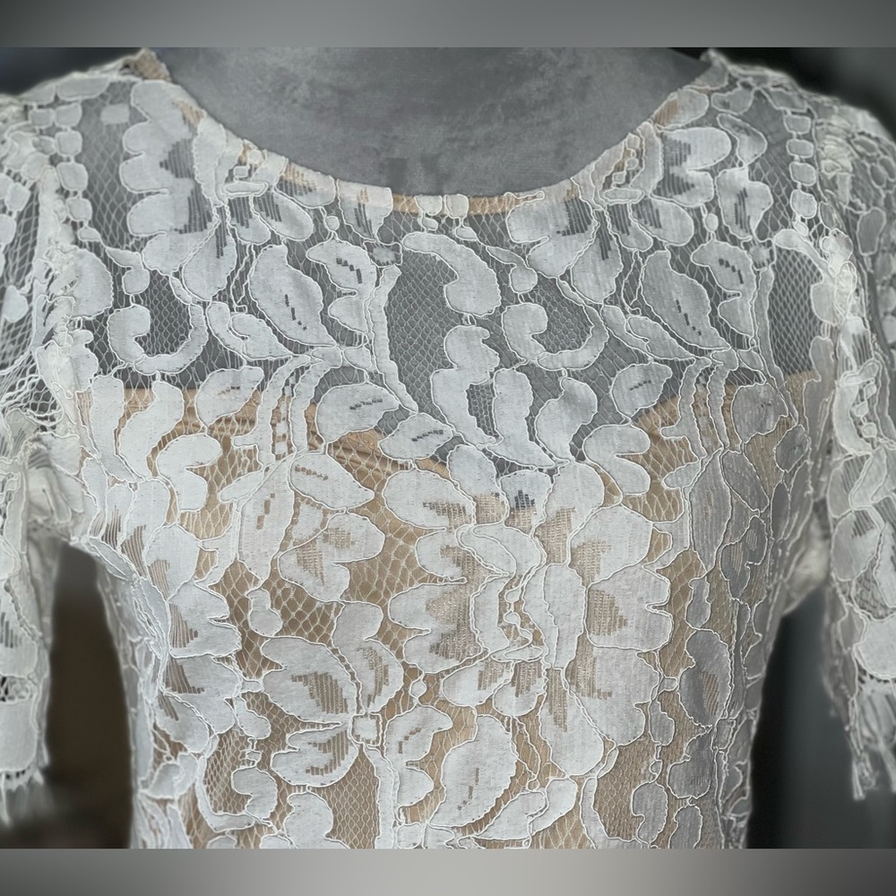❤️LULUS lace cream colored dress - sheer lined size medium - Picture 6 of 12
